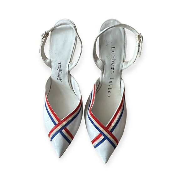 Vintage Herbert Levine Tricolor Slingback Pumps 1950s White Leather Heels, 6B - Picture 14 of 16